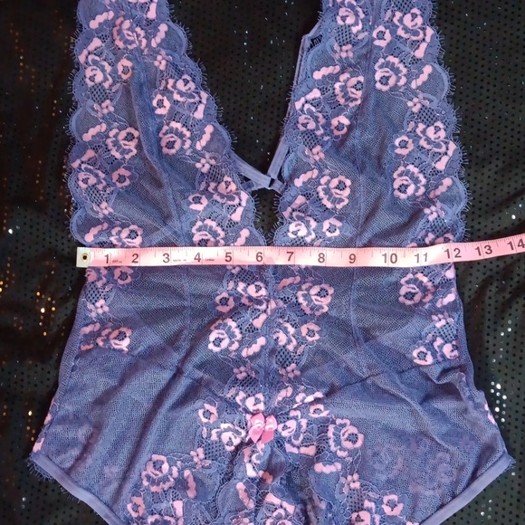 Doll Kill Purple & Pink Lace Deep V,  Criss-cross Back Teddy With Cutouts (M-L) - Picture 8 of 15